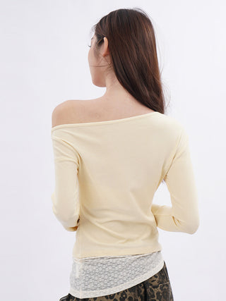 Lace splicing one-shoulder long-sleeved T-shirt