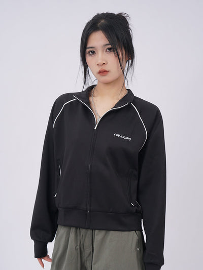 Raglan sleeve sporty short zipper jacket