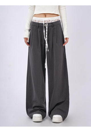 Lace double waist stitching wide leg casual pants