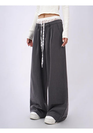 Lace double waist stitching wide leg casual pants