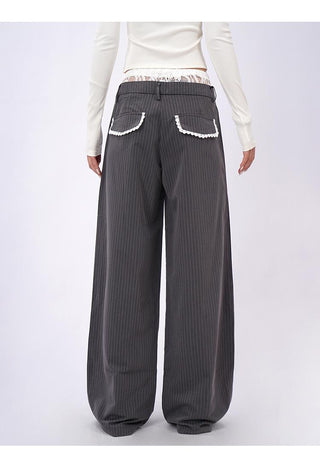 Lace double waist stitching wide leg casual pants