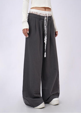 Lace double waist stitching wide leg casual pants