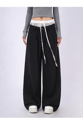 Lace double waist stitching wide leg casual pants