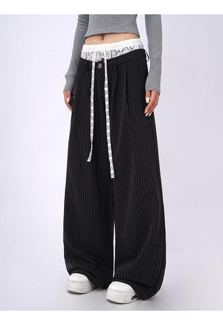 Lace double waist stitching wide leg casual pants