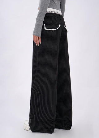 Lace double waist stitching wide leg casual pants