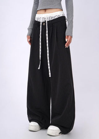 Lace double waist stitching wide leg casual pants