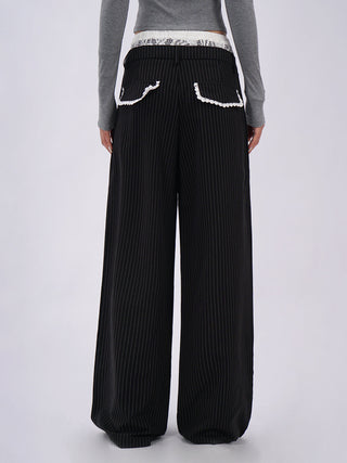 Lace double waist stitching wide leg casual pants