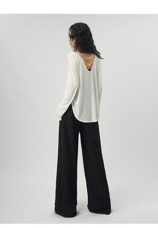 Oversize backless long-sleeved T-shirt