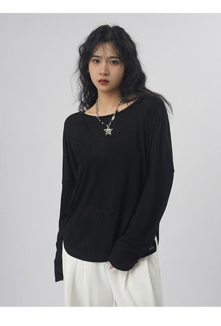 Oversize backless long-sleeved T-shirt