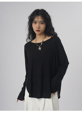 Oversize backless long-sleeved T-shirt
