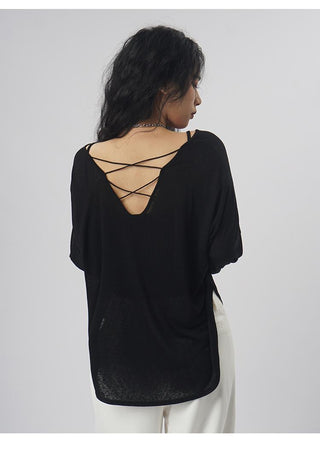 Oversize backless long-sleeved T-shirt