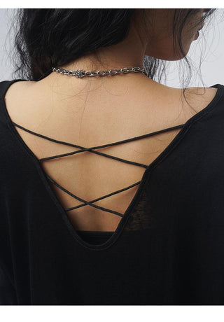 Oversize backless long-sleeved T-shirt