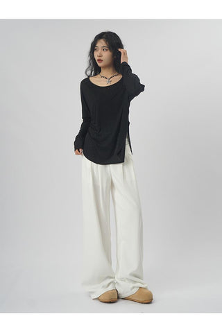 Oversize backless long-sleeved T-shirt