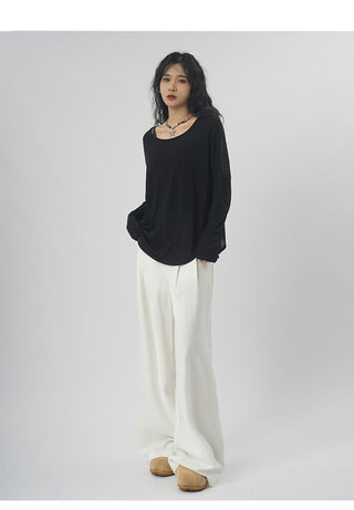 Oversize backless long-sleeved T-shirt