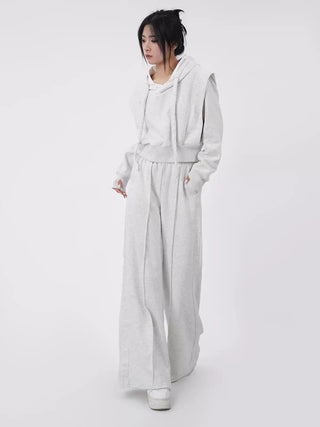 Hooded sweatshirt and sporty  wide-leg sweatpants