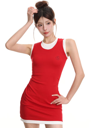 Two-piece style slim sleeveless dress