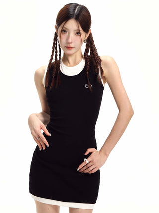 Two-piece style slim sleeveless dress