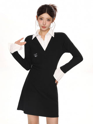 Two-piece style long-sleeved slim dress