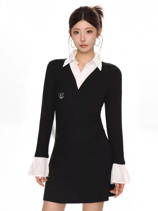 Two-piece style long-sleeved slim dress
