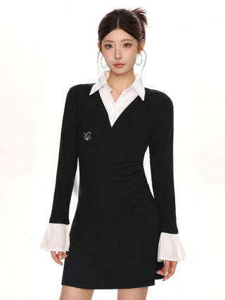 Two-piece style long-sleeved slim dress