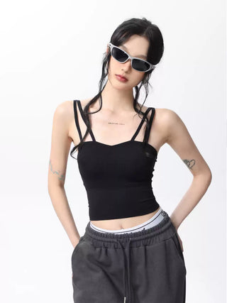 Double shoulder strap slim camisole tube top