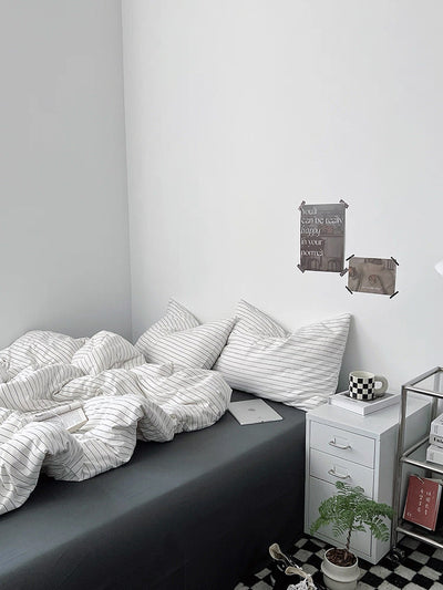 White and Black Striped Bedding Set