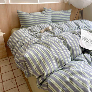 Sage Green Striped Duvet Cover Set