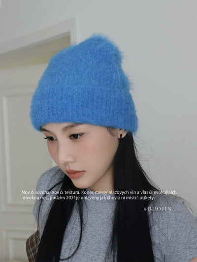blue knitted hat