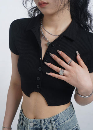 Retro crop polo top
