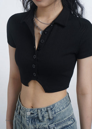 Retro crop polo top