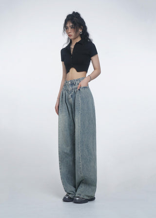 Retro crop polo top