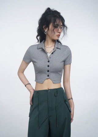 Retro crop polo top