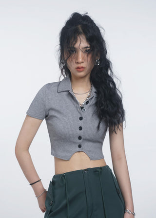 Retro crop polo top