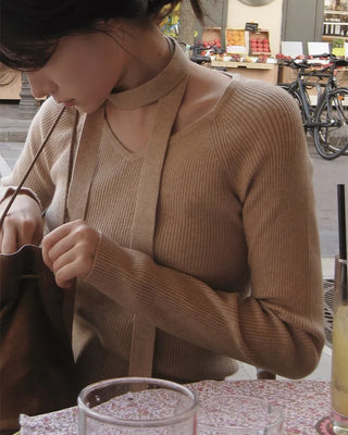(set) Tie & V-neck knit set