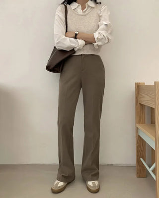 Warm fleece-lined semi-bootcut slacks