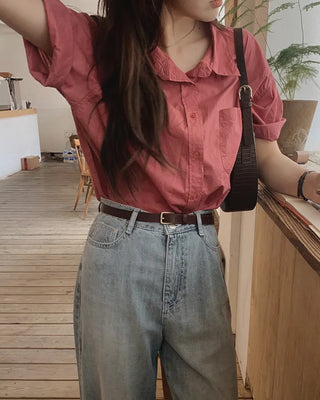 (7 colors) Double-stitched washed shirt
