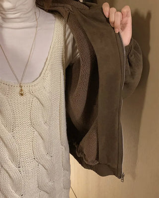 Suede double shearling coat