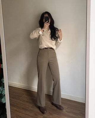 Warm fleece-lined semi-bootcut slacks