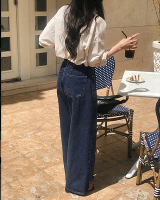 Real wide-leg denim pants