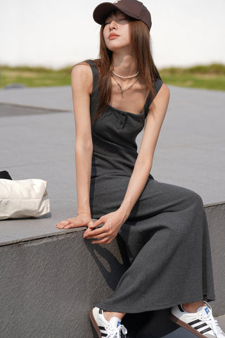 gray suspender dress