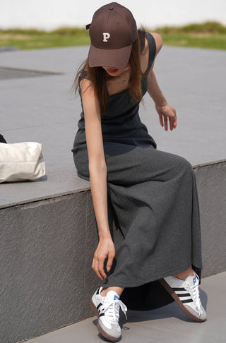 gray suspender dress