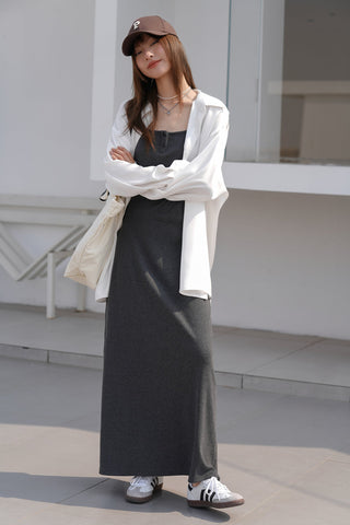 gray suspender dress