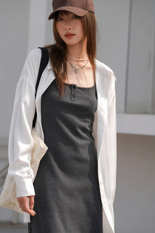 gray suspender dress