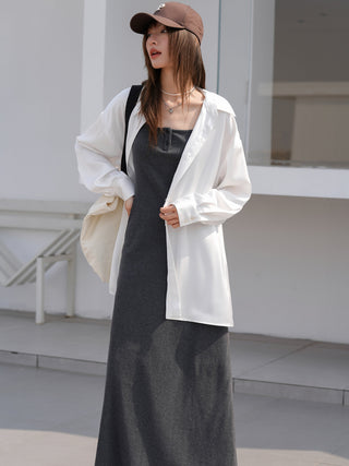 gray suspender dress