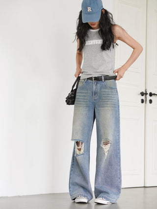 blue ripped jeans