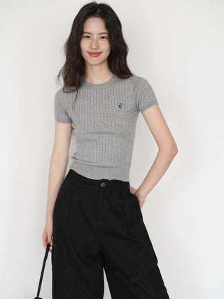 gray knit top
