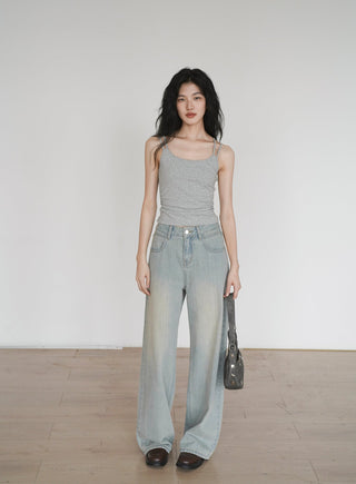 worn straight jeans