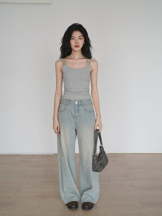 worn straight jeans