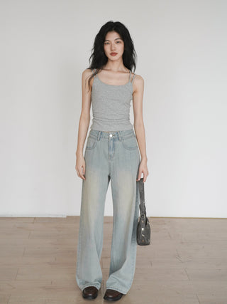 worn straight jeans