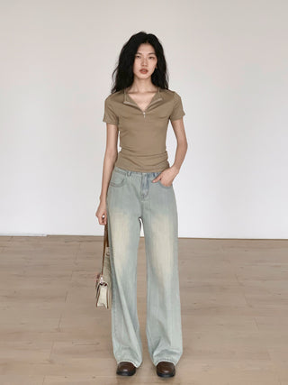 worn straight jeans